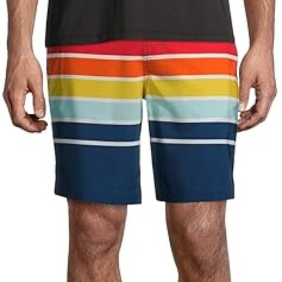 Corona Extra Mens Multi-Colored Striped Swim Trunks w Mesh Lining and Drawstring - Picture 3 of 7